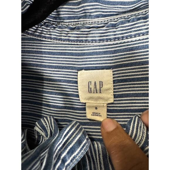 Gap Shirt Dress Women Small Long Sleeve Blue Striped Midi Coastal Vacation Summe - Picture 2 of 8